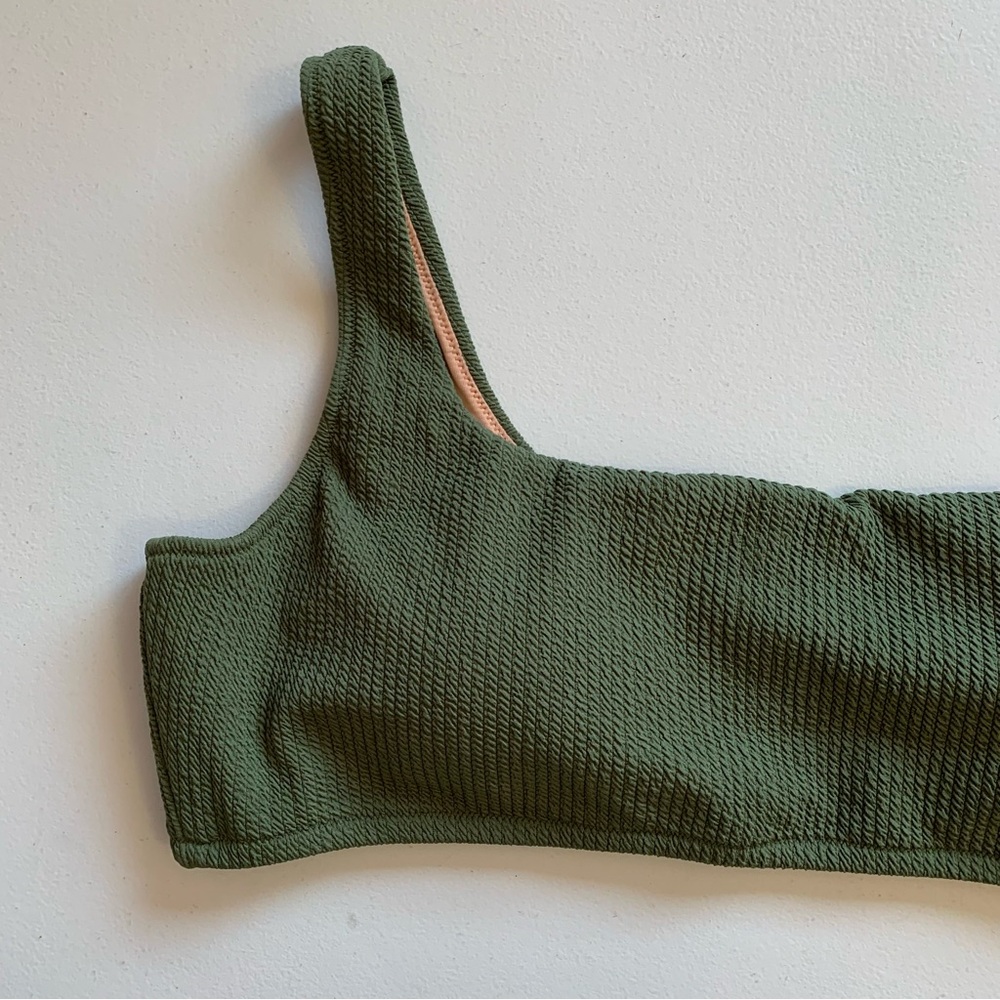 J Crew Size 2X Green Textured One Shoulder Bikini Top Swimwear NWT - Picture 4 of 17